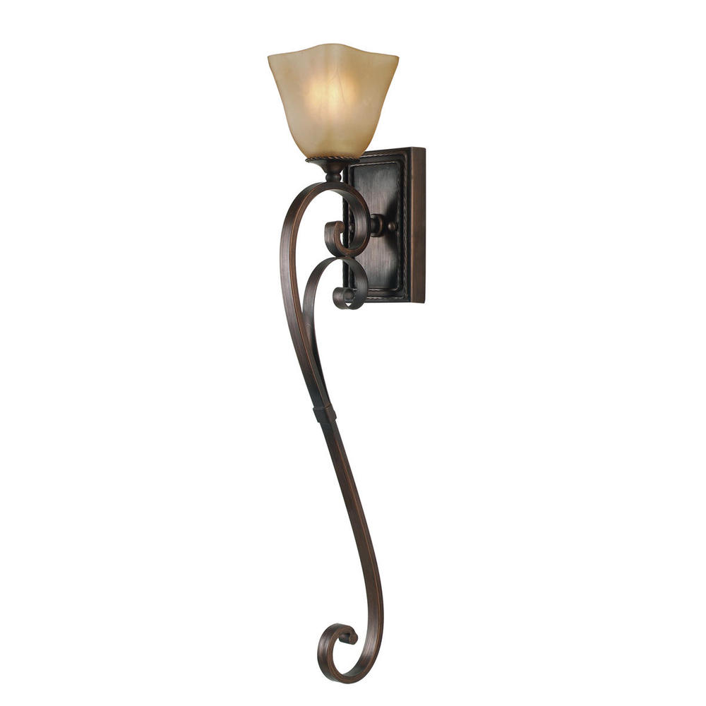 Meridian 1 Light Wall Sconce Torchiere in Golden Bronze with Antique Marbled Glass