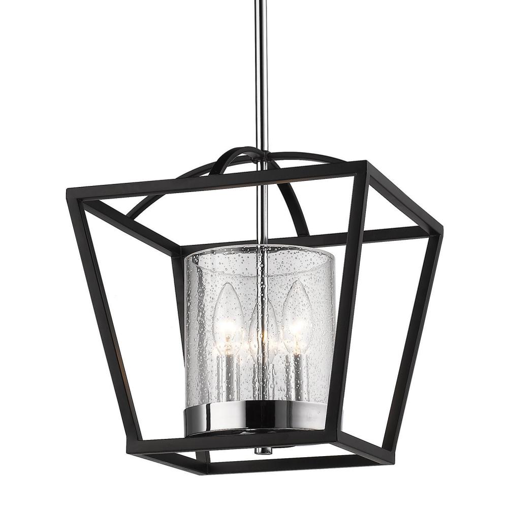 Mercer Mini Chandelier in Matte Black with Chrome accents and Seeded Glass