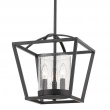Golden Canada 4309-M3 BLK-BLK-SD - Mercer Mini Chandelier in Matte Black with Matte Black accents and Seeded Glass