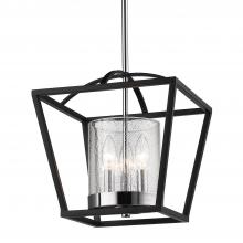 Golden Canada 4309-M3 BLK-SD - Mercer Mini Chandelier in Matte Black with Chrome accents and Seeded Glass