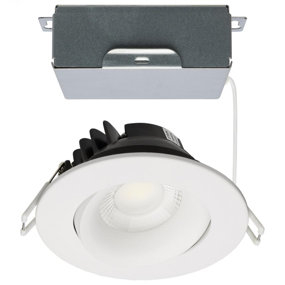 12 Watt LED Direct Wire Downlight; Gimbaled; 3.5 Inch; CCT Selectable; Round; Remote Driver; White