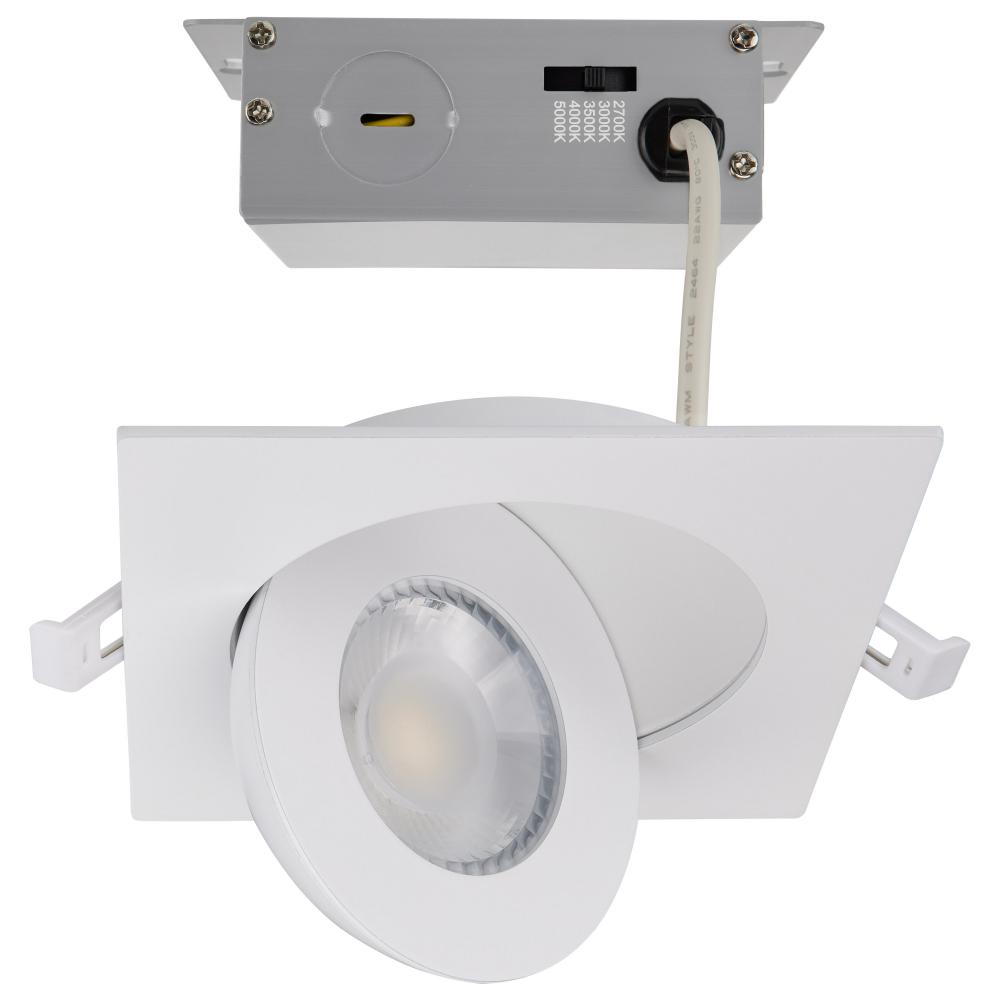 9 Watt; CCT Selectable; LED Direct Wire Downlight; Gimbaled; 4 Inch Square; Remote Driver; White
