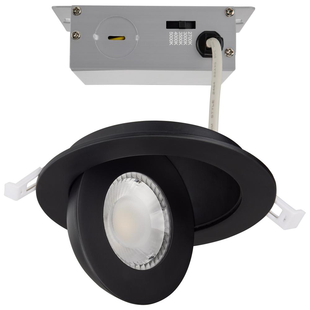 9 Watt; CCT Selectable; LED Direct Wire Downlight; Gimbaled; 4 Inch Round; Remote Driver; Black