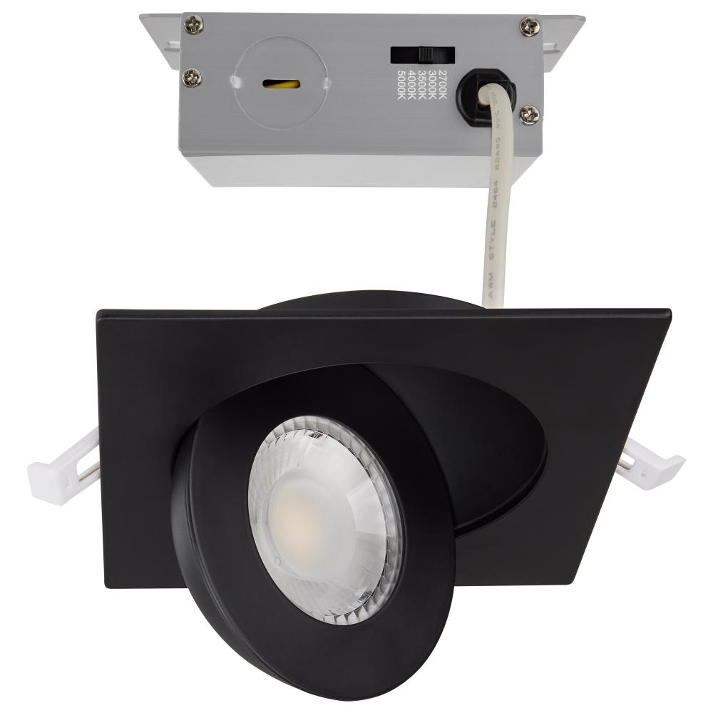 9 Watt; CCT Selectable; LED Direct Wire Downlight; Gimbaled; 4 Inch Square; Remote Driver; Black