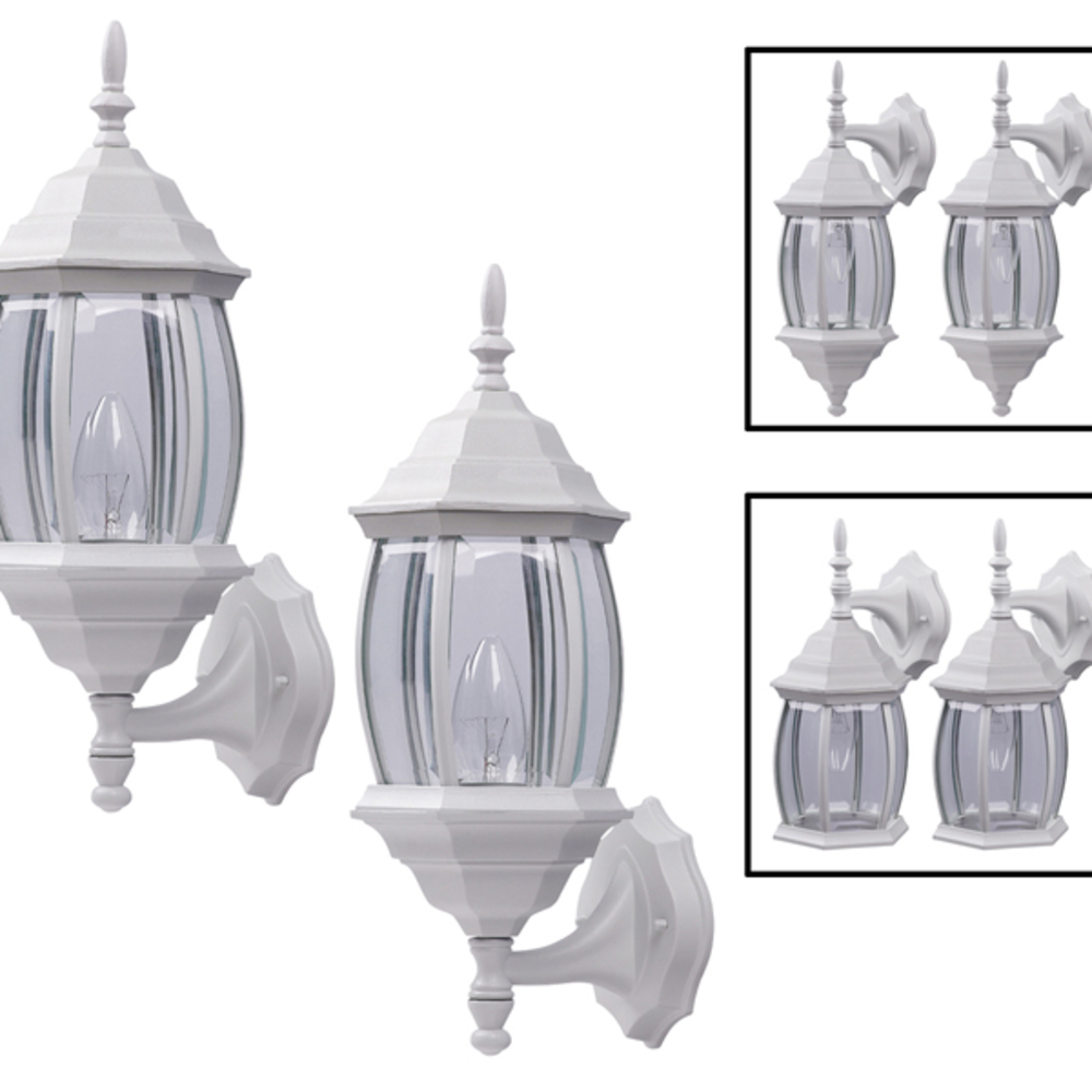 Outdoor, Twin Pack, 1 Bulb Uplight/Closed Downlight/Open Downlight, Clear Bevelled Glass Panels