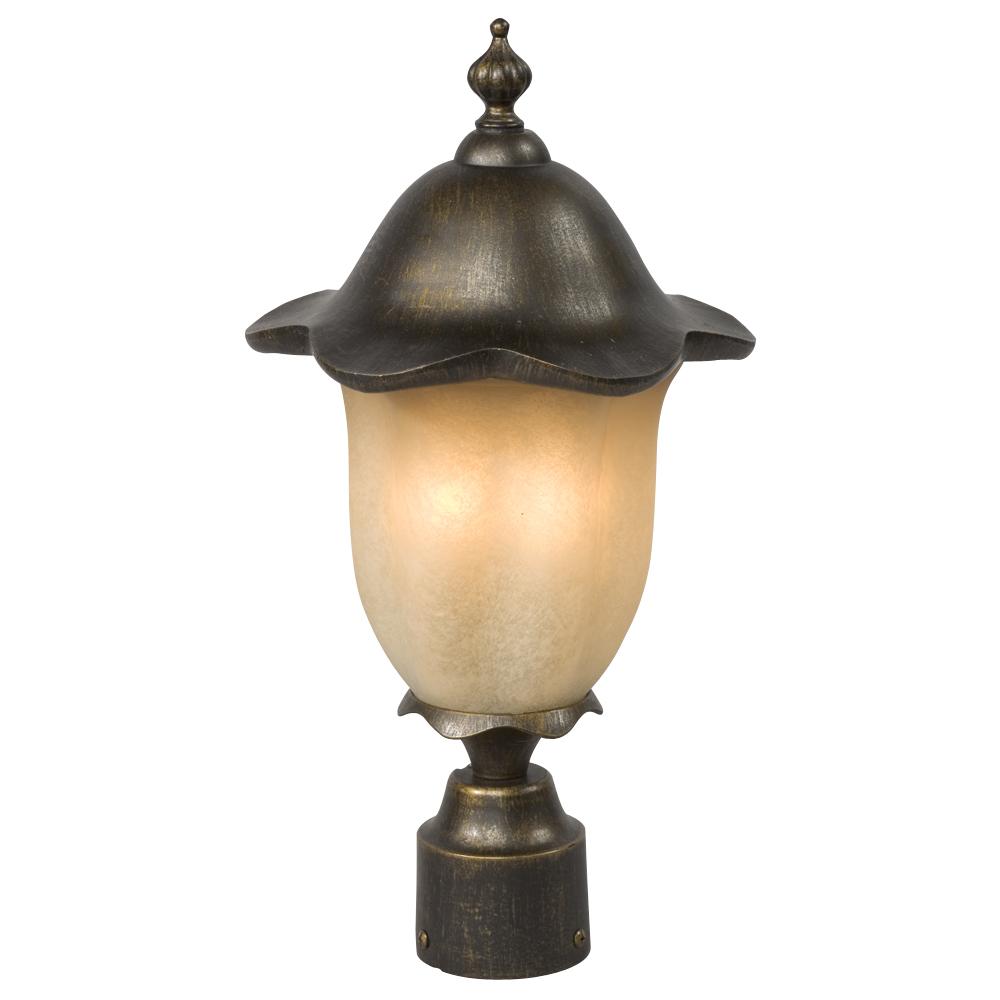 Outdoor Cast Aluminum Post Lantern - Antique Bronze w/ Tea Stain Glass