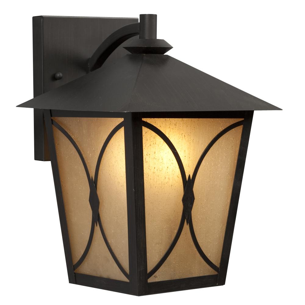 Outdoor Lantern - Oil Rubbed Bronze with Frosted Amber Seeded Glass