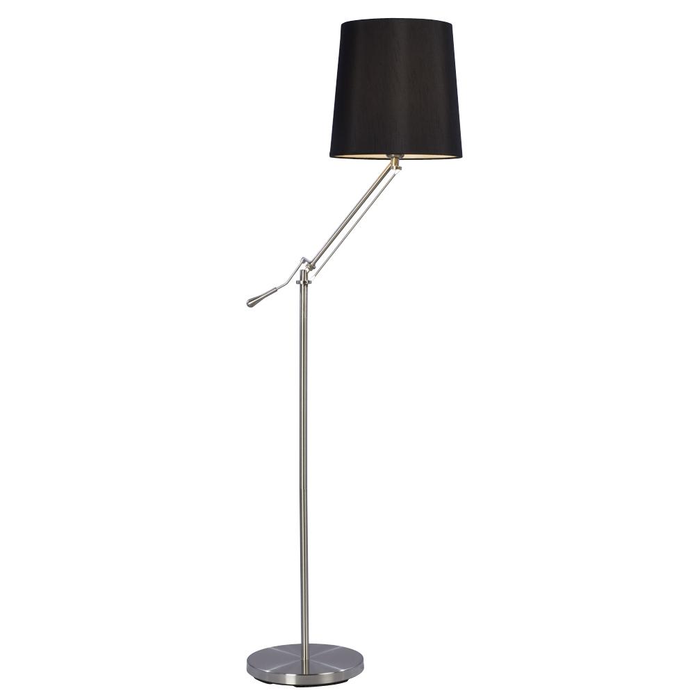 1-Light Floor Lamp - Brushed Nickel with Black Linen Fabric Shade & Adjustable Arm