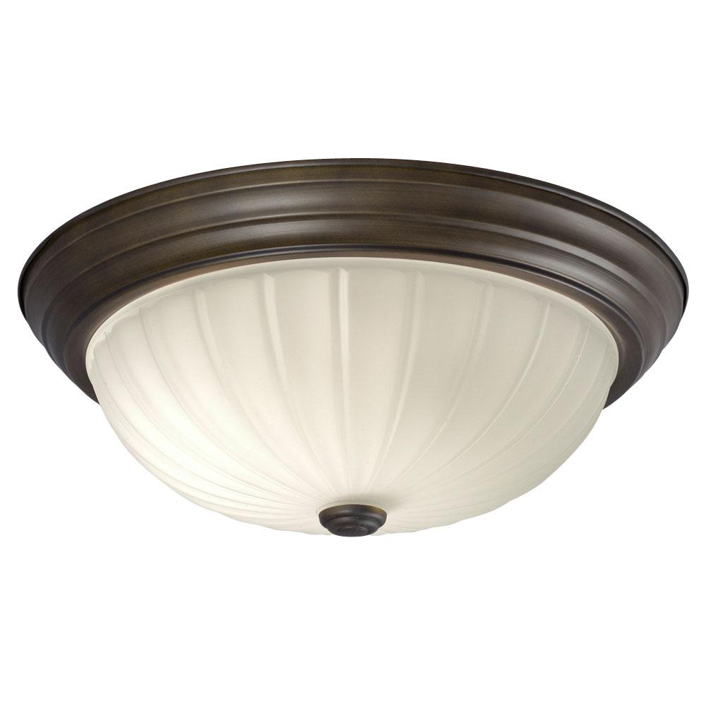 Flush Mount Ceiling Light - in Oil Rubbed Bronze finish with Frosted Melon Glass