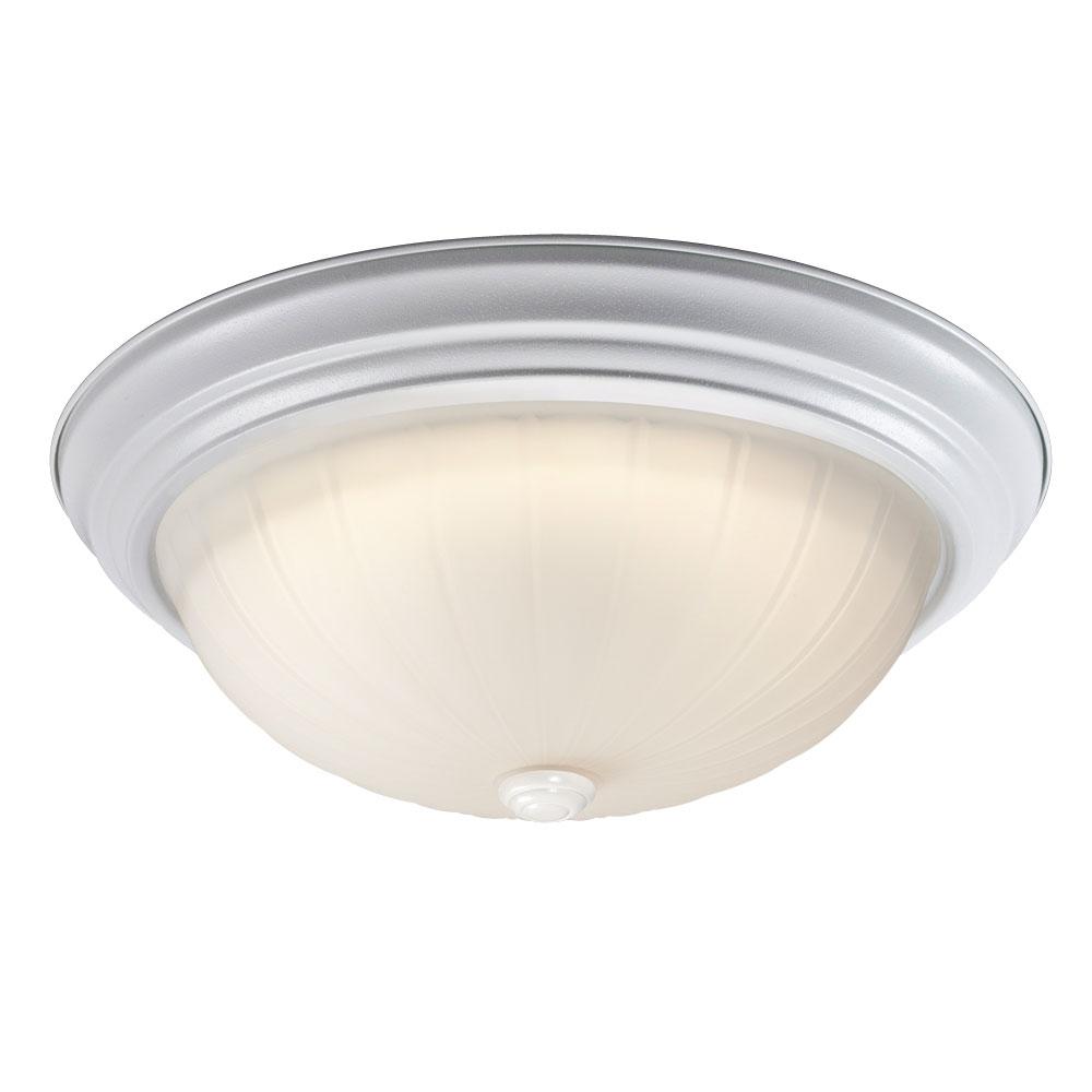 Flush Mount Ceiling Light - in White finish with Frosted Melon Glass