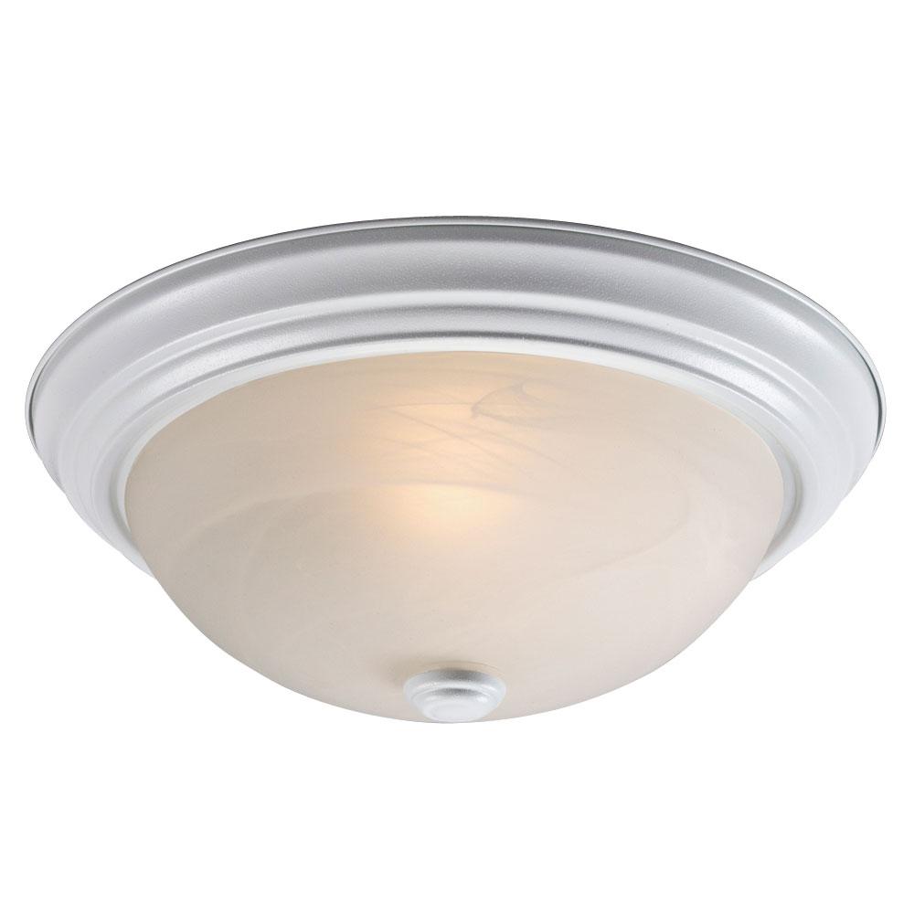 LED Flush Mount Ceiling Light - in White finish with Marbled Glass