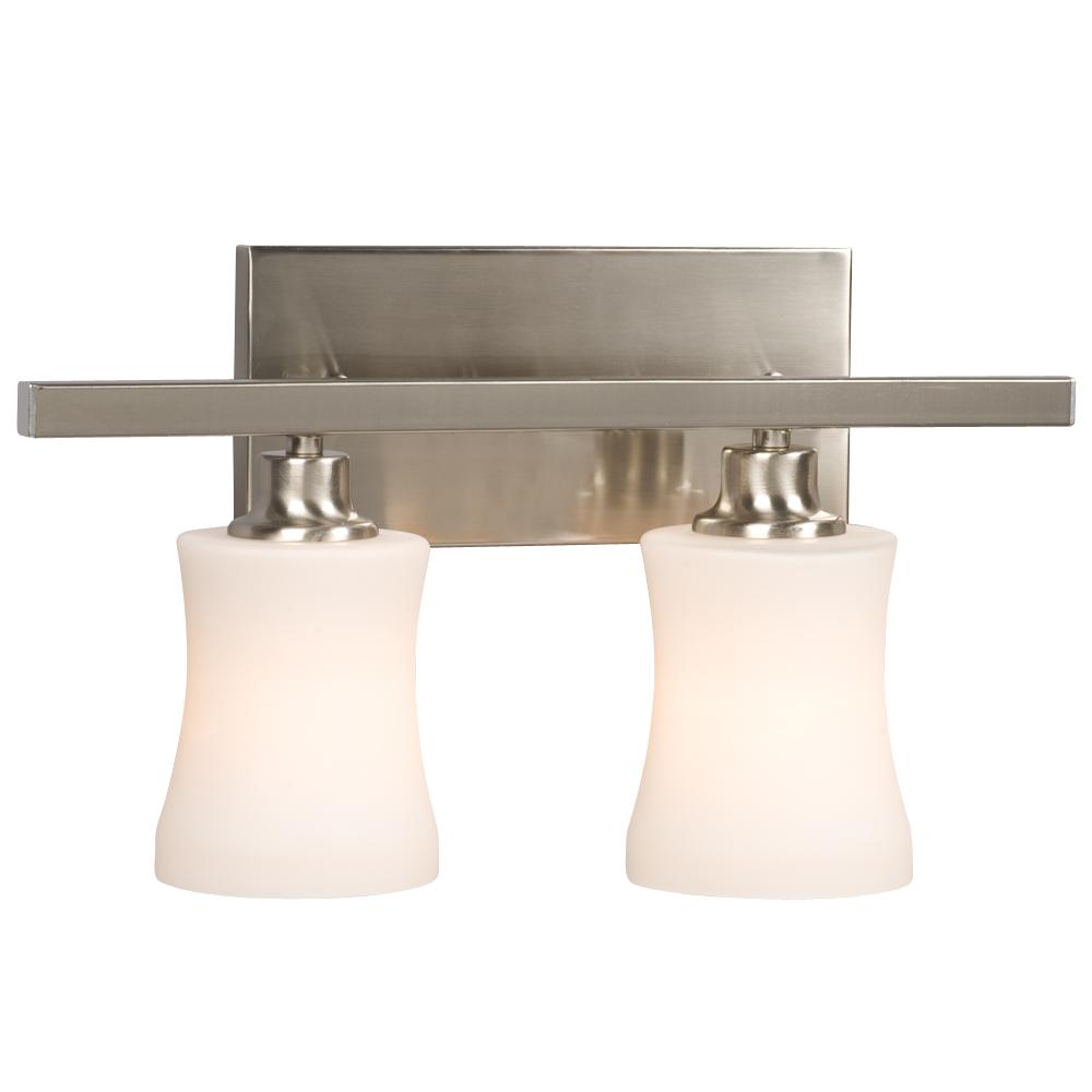 Two Light Vanity - Brushed Nickel with White Glass