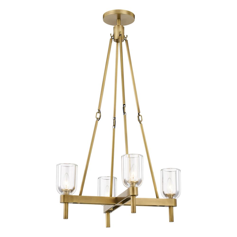 Lucian 22-in Clear Crystal/Vintage Brass 4 Lights Pendant