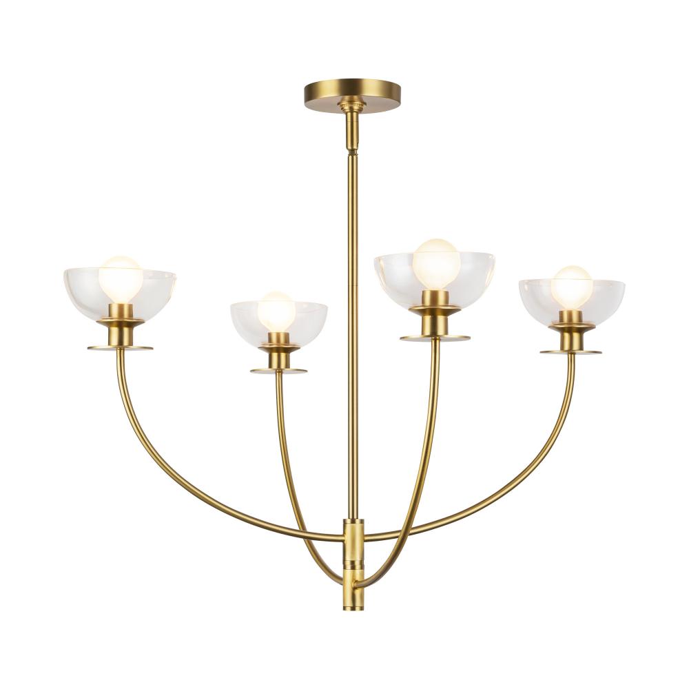 Sylvia 26-in Brushed Gold/Clear Glass 4 Lights Chandelier