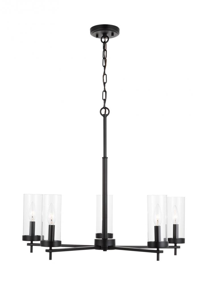 Zire dimmable indoor 5-light chandelier in a midnight black finish with clear glass shades