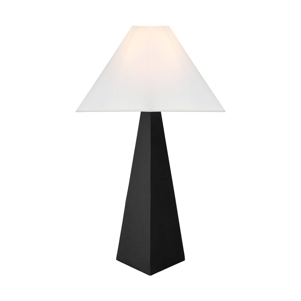 Herrero modern 1-light LED large table lamp in aged iron grey finish with white linen fabric shade