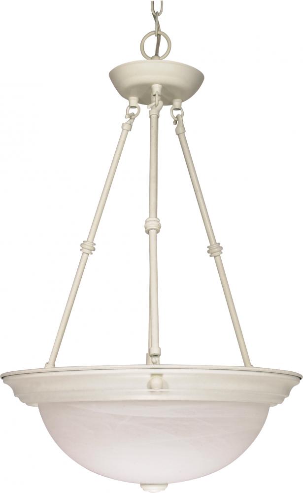 3-Light 15" Hanging Pendant Light Fixture in Textured White Finish with Alabaster Glass