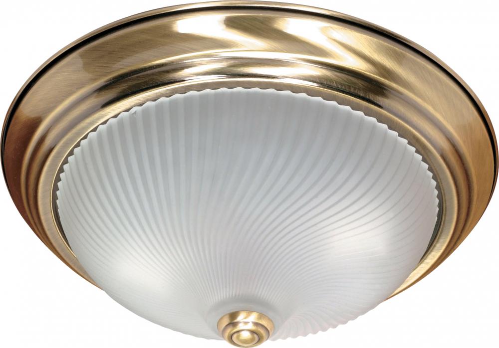 2-Light Flush Mount Ceiling Light Fixture in Antique Brass Finish with Frosted Swirl Glass