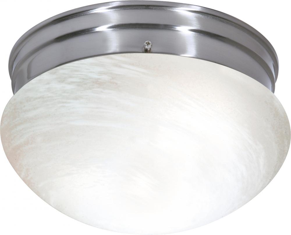 2-Light Medium Flush Mount Ceiling Light in Brushed Nickel Finish with Alabaster Mushroom Glass and